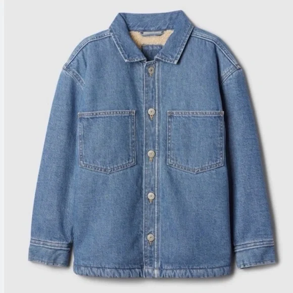Gap Relaxed Denim Chore Barn Sherpa-Lined Jacket Coat Shacket NWOT L Fall